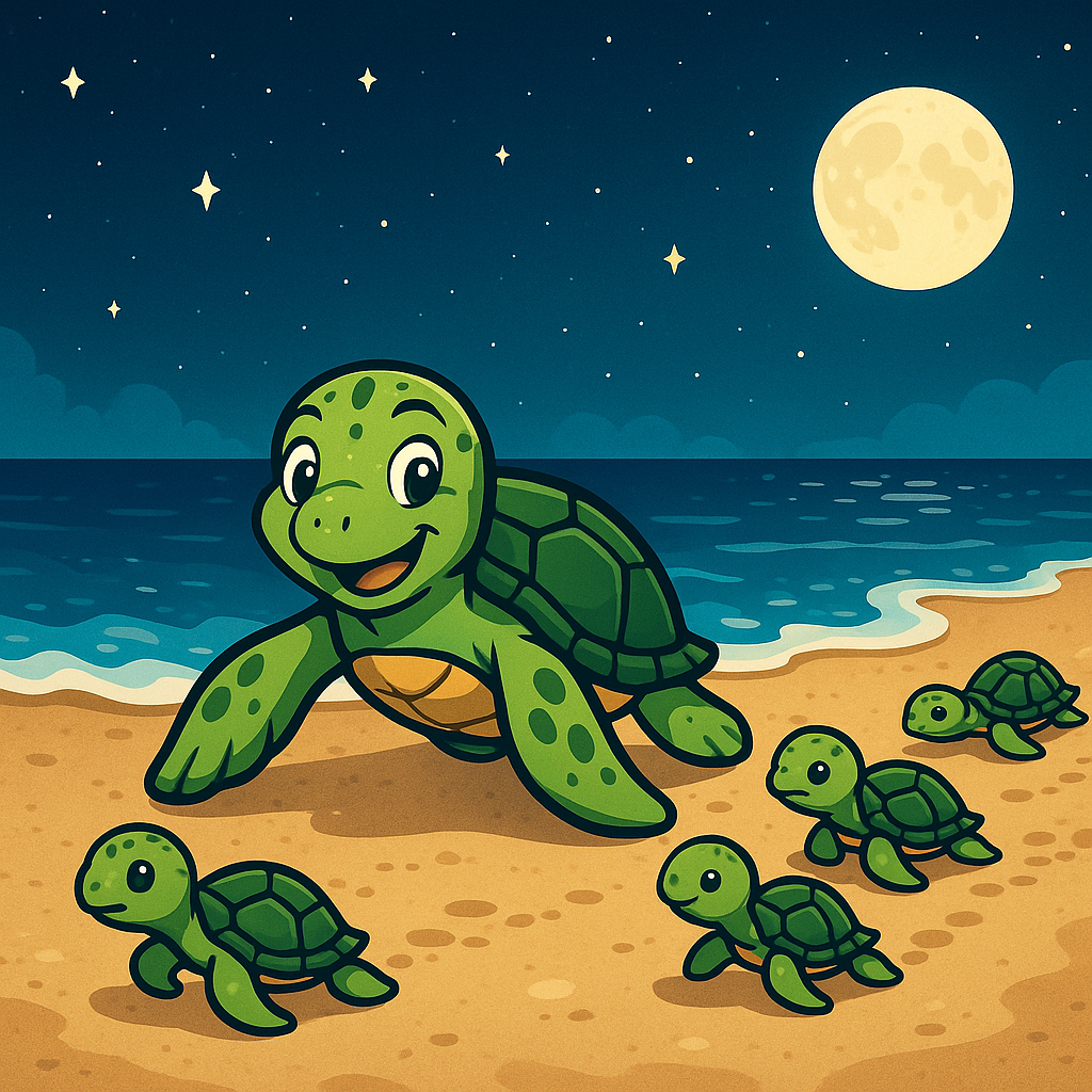 Night-time illustration of sea turtles